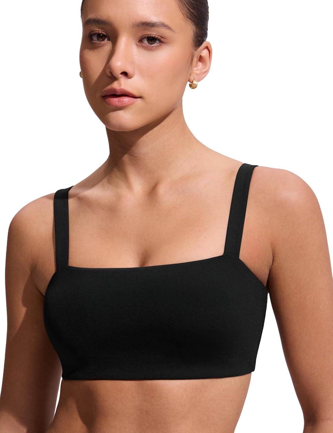 image:imageCRZ YOGA Square Neck Bikini Tops for Women Padded Wide Straps Full Coverage Bathing Suit Swim BraBlack