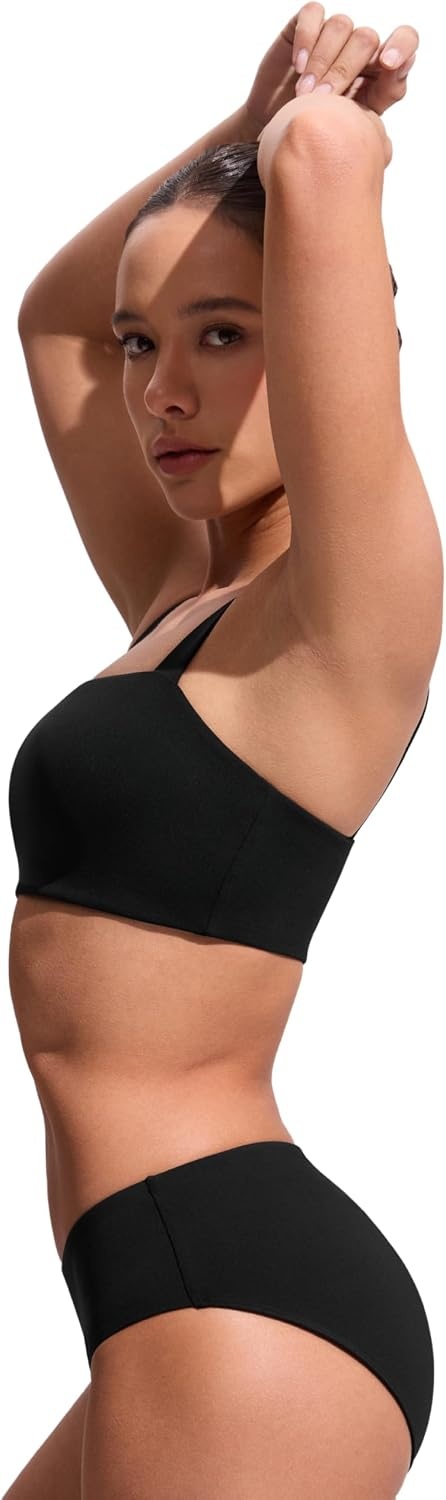 image:imageCRZ YOGA Square Neck Bikini Tops for Women Padded Wide Straps Full Coverage Bathing Suit Swim BraBlack