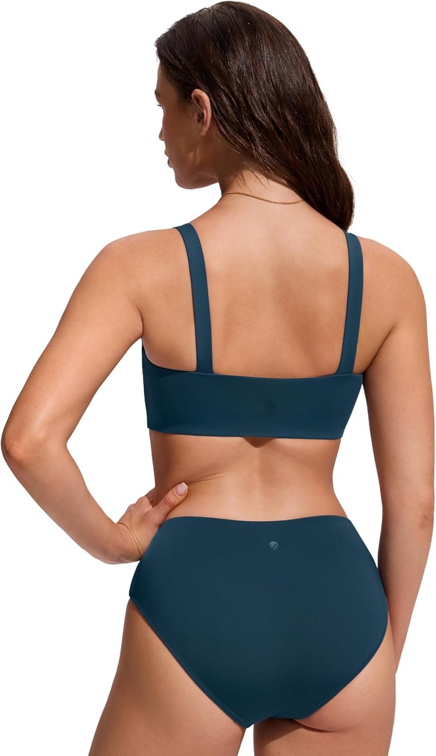 image:imageCRZ YOGA Square Neck Bikini Tops for Women Padded Wide Straps Full Coverage Bathing Suit Swim BraInsignia Blue