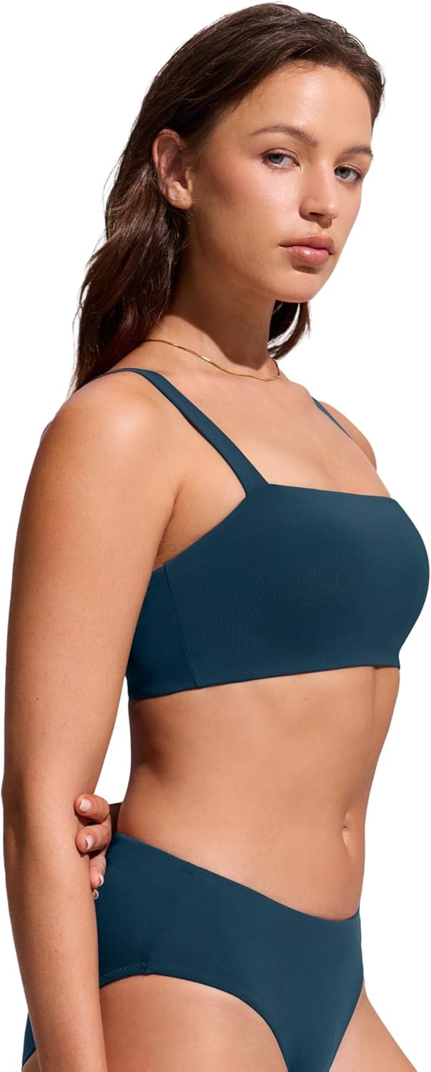 image:imageCRZ YOGA Square Neck Bikini Tops for Women Padded Wide Straps Full Coverage Bathing Suit Swim BraInsignia Blue