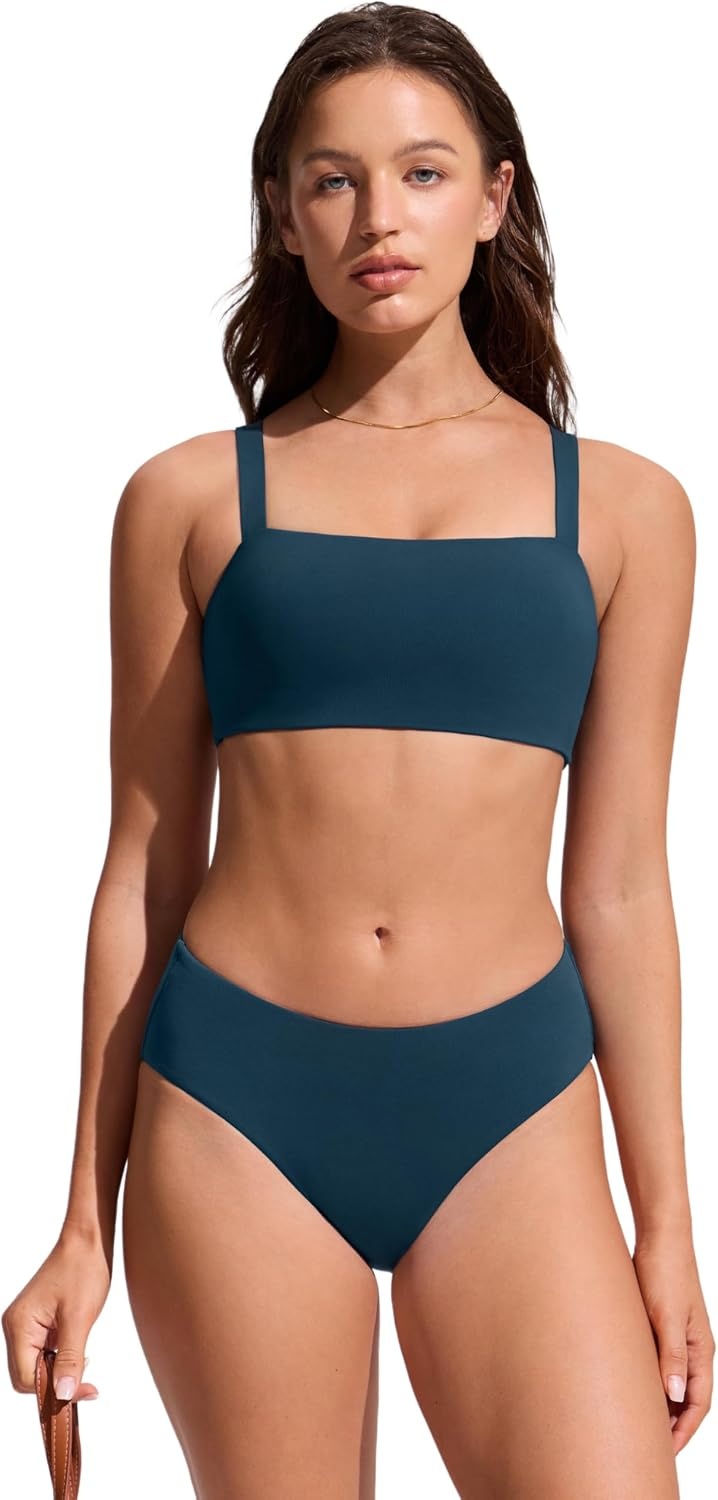 image:imageCRZ YOGA Square Neck Bikini Tops for Women Padded Wide Straps Full Coverage Bathing Suit Swim BraInsignia Blue