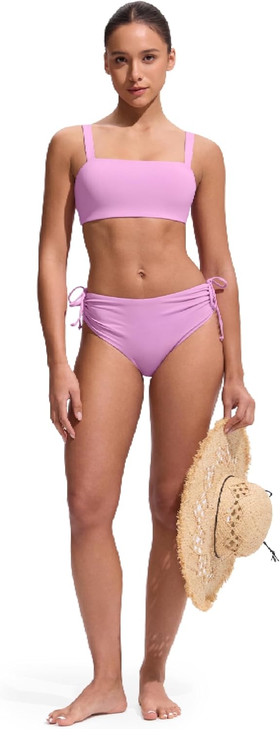 image:imageCRZ YOGA Square Neck Bikini Tops for Women Padded Wide Straps Full Coverage Bathing Suit Swim BraVita Pink