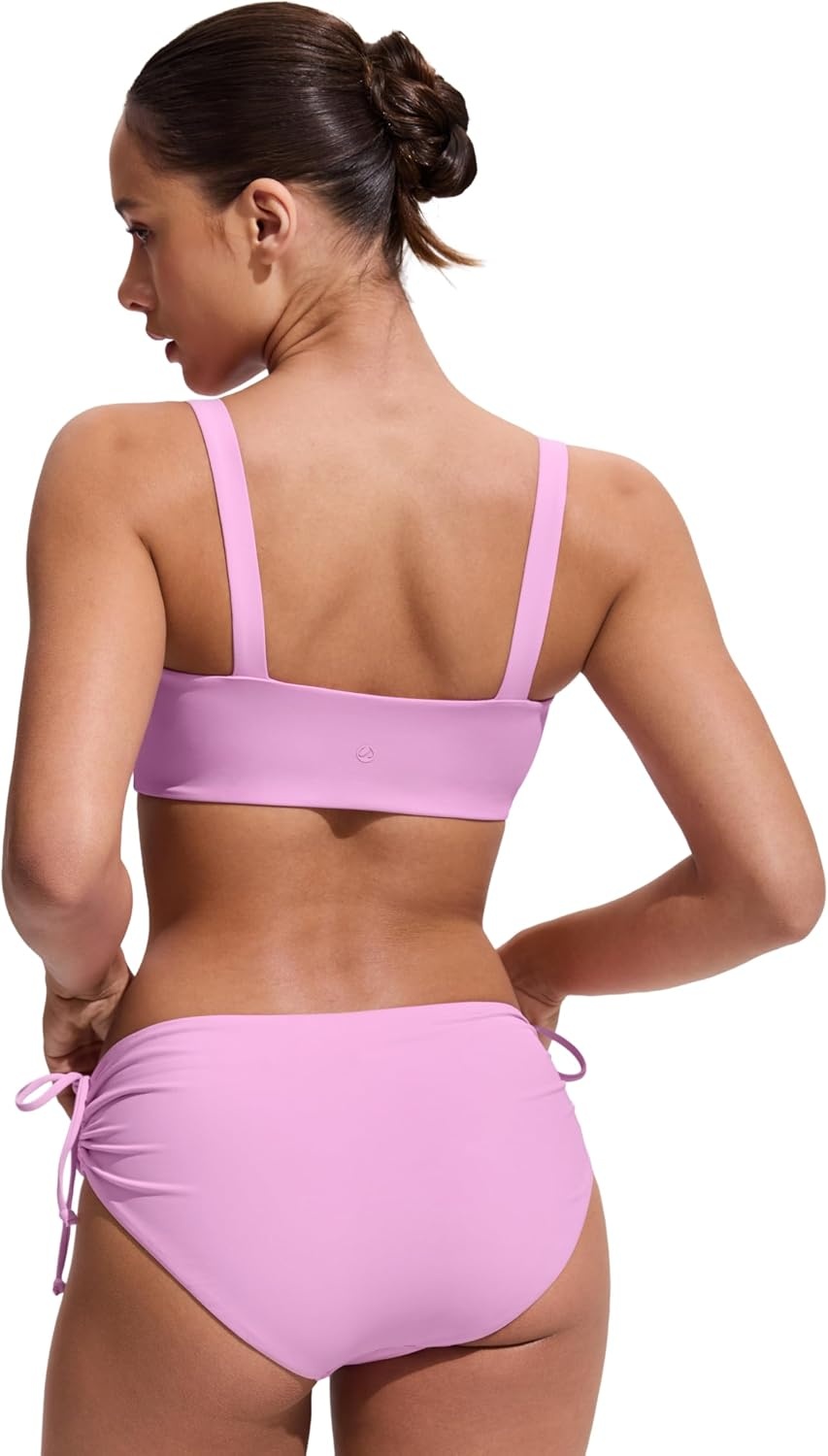 image:imageCRZ YOGA Square Neck Bikini Tops for Women Padded Wide Straps Full Coverage Bathing Suit Swim BraVita Pink