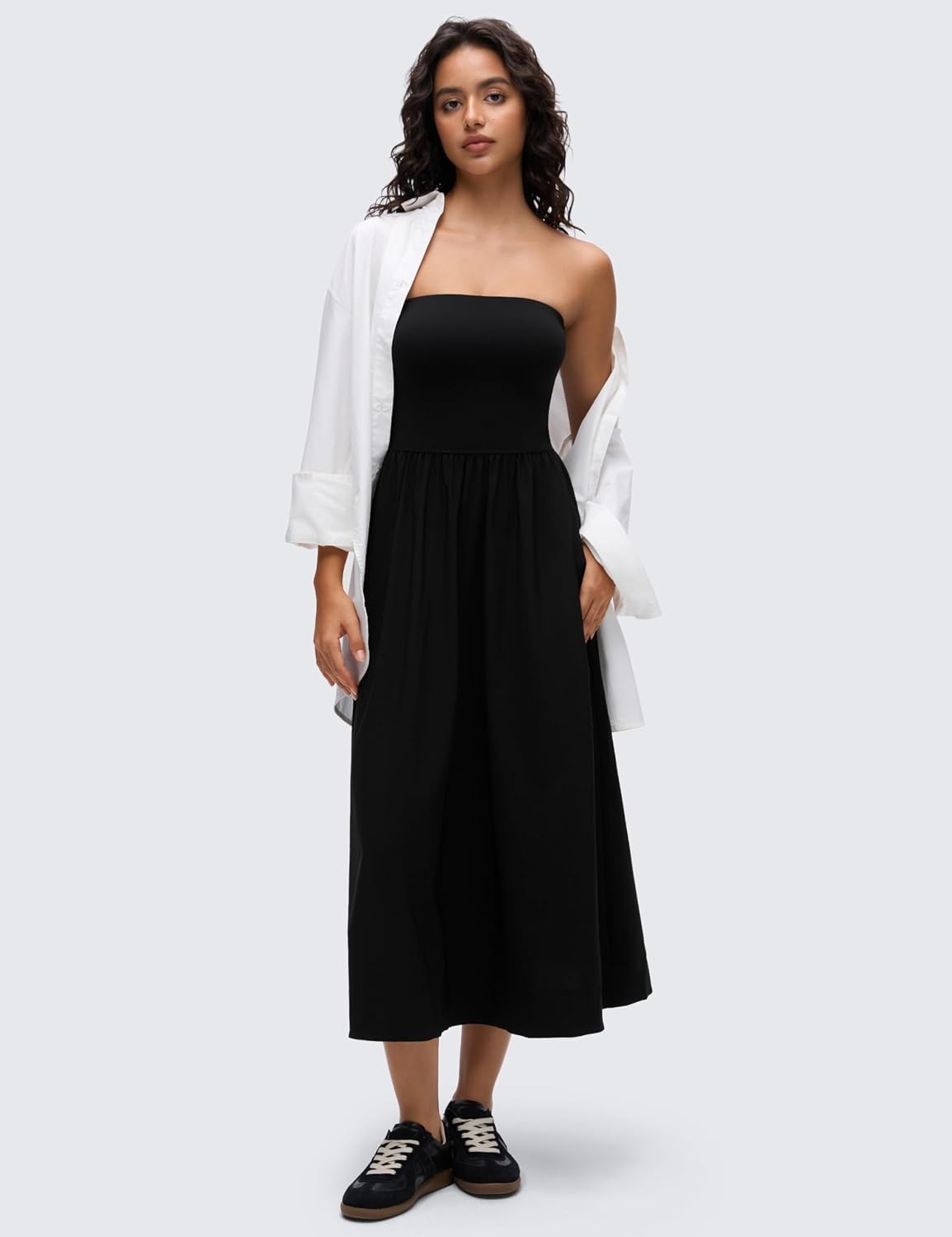 image:imageCRZ YOGA Strapless Tube Top Maxi Dress for Women Sleeveless Off Shoulder Flowy Casual Travel Outfits with Side PocketsBlack