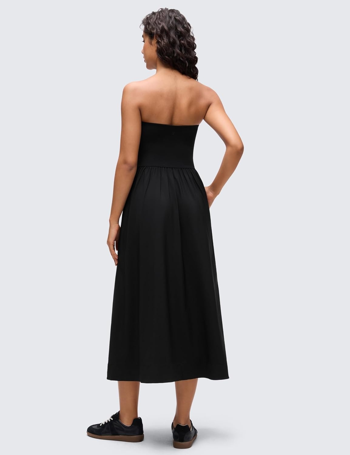 image:imageCRZ YOGA Strapless Tube Top Maxi Dress for Women Sleeveless Off Shoulder Flowy Casual Travel Outfits with Side PocketsBlack