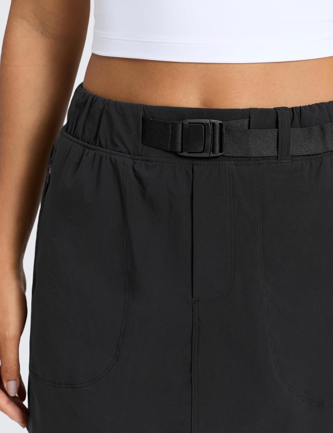 image:imageCRZ YOGA Stretch Adjustable Waist Hiking Skirts for Women Mini Lined High Rise Quick Dry Casual Skorts with Zipper PocketsBlack