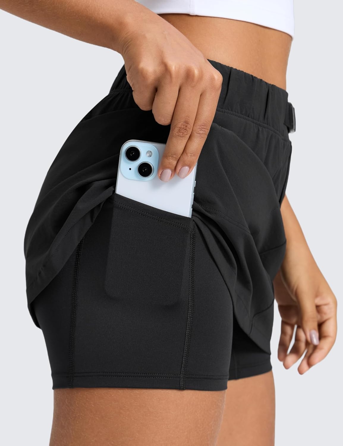 image:imageCRZ YOGA Stretch Adjustable Waist Hiking Skirts for Women Mini Lined High Rise Quick Dry Casual Skorts with Zipper PocketsBlack