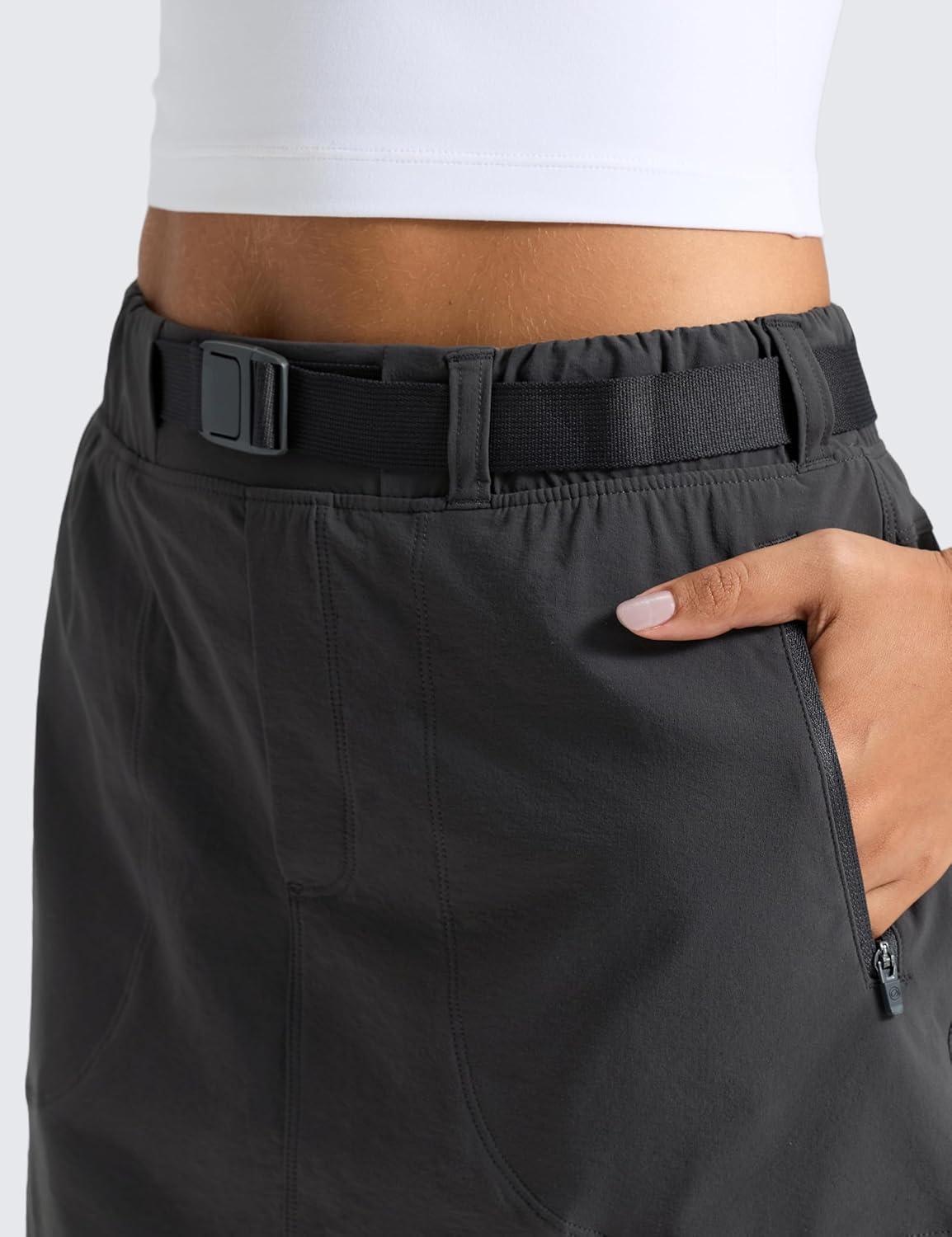 image:imageCRZ YOGA Stretch Adjustable Waist Hiking Skirts for Women Mini Lined High Rise Quick Dry Casual Skorts with Zipper PocketsInk Gray