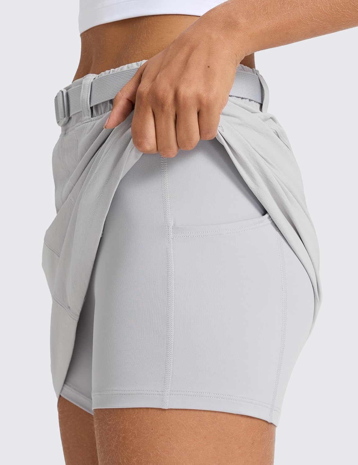 image:imageCRZ YOGA Stretch Adjustable Waist Hiking Skirts for Women Mini Lined High Rise Quick Dry Casual Skorts with Zipper PocketsPlatinum Grey