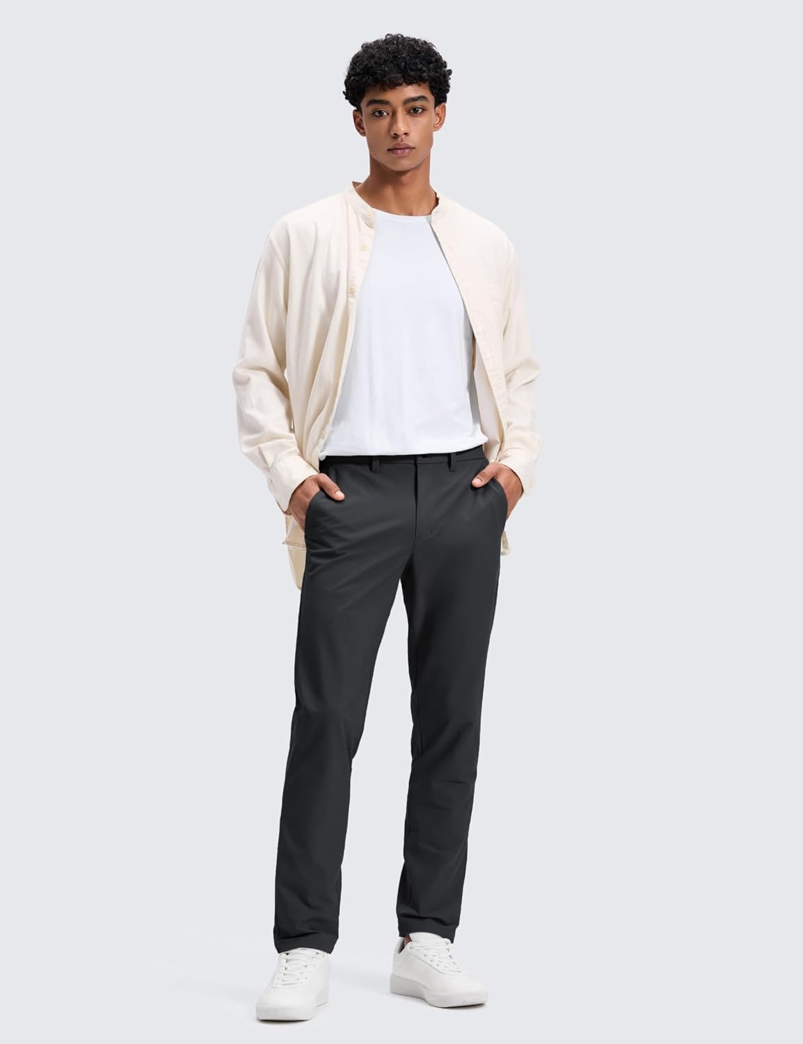 image:imageCRZ YOGA Stretch Cotton Chino Pants for Men 3032 Breathable Work Casual Athletic Fit Twill Trousers with PocketsInk Gray