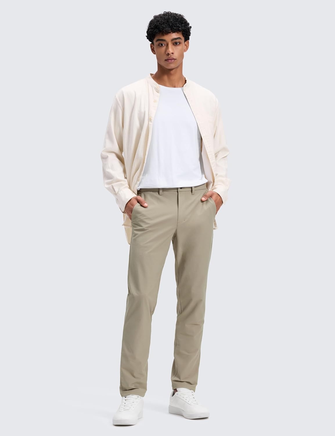 image:imageCRZ YOGA Stretch Cotton Chino Pants for Men 3032 Breathable Work Casual Athletic Fit Twill Trousers with PocketsOak