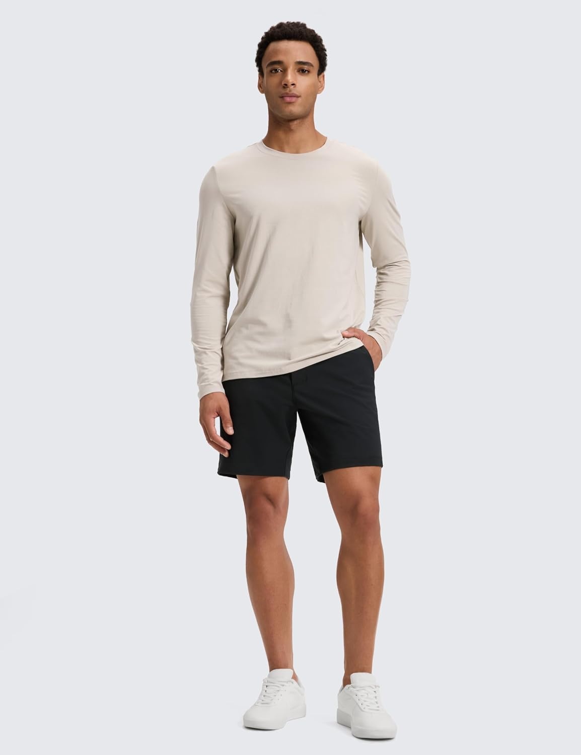 image:imageCRZ YOGA Stretch Cotton Chino Shorts for Men 7 Breathable Work Casual Classic Fit Twill Flat Front with PocketsBlack