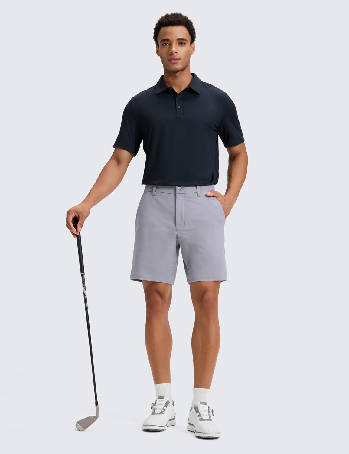 image:imageCRZ YOGA Stretch Cotton Chino Shorts for Men 7 Breathable Work Casual Classic Fit Twill Flat Front with PocketsGull Gray