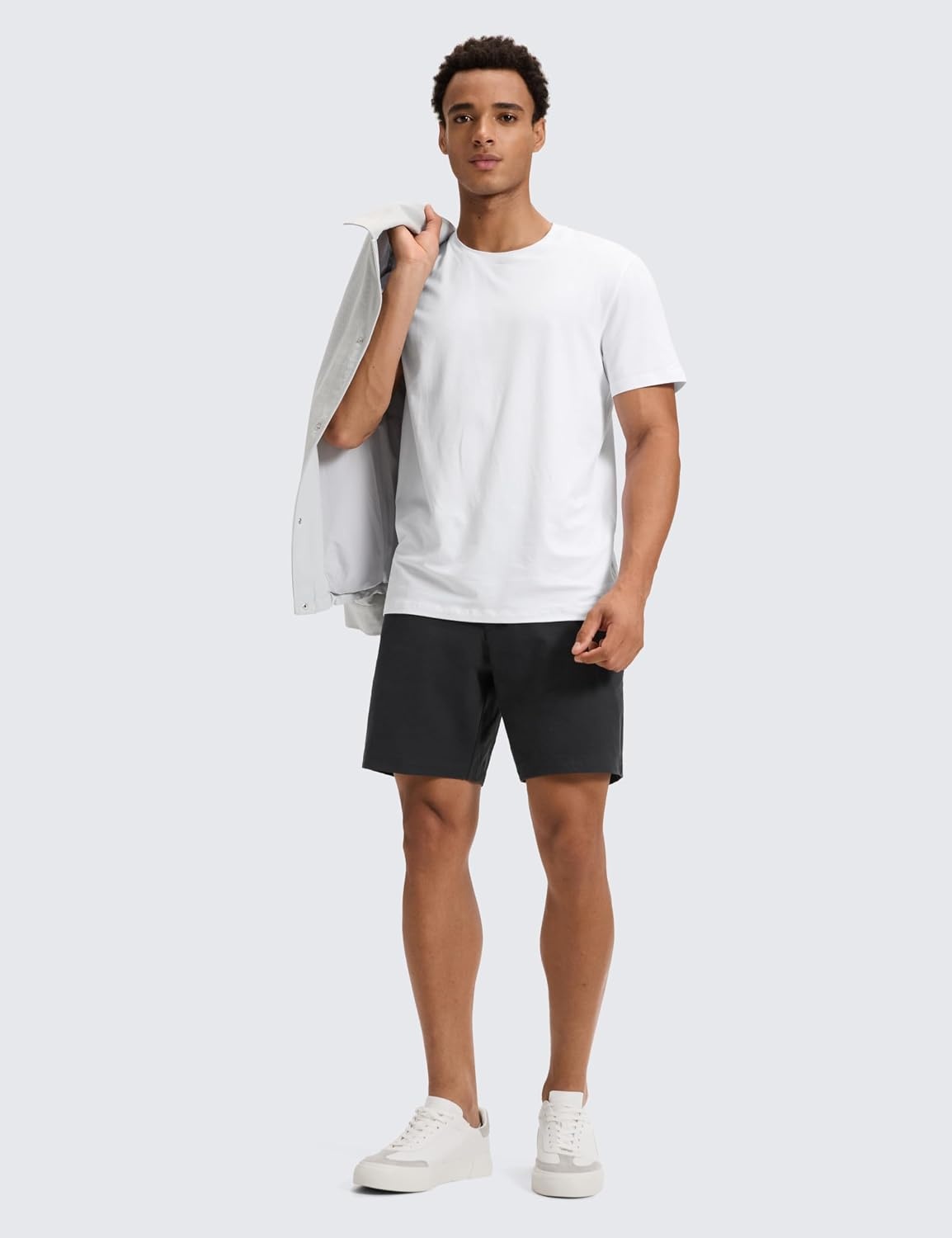 image:imageCRZ YOGA Stretch Cotton Chino Shorts for Men 7 Breathable Work Casual Classic Fit Twill Flat Front with PocketsInk Gray