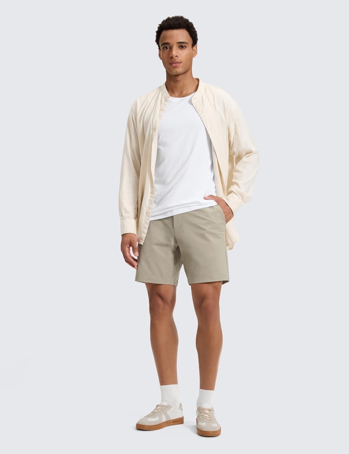 image:imageCRZ YOGA Stretch Cotton Chino Shorts for Men 7 Breathable Work Casual Classic Fit Twill Flat Front with PocketsOak