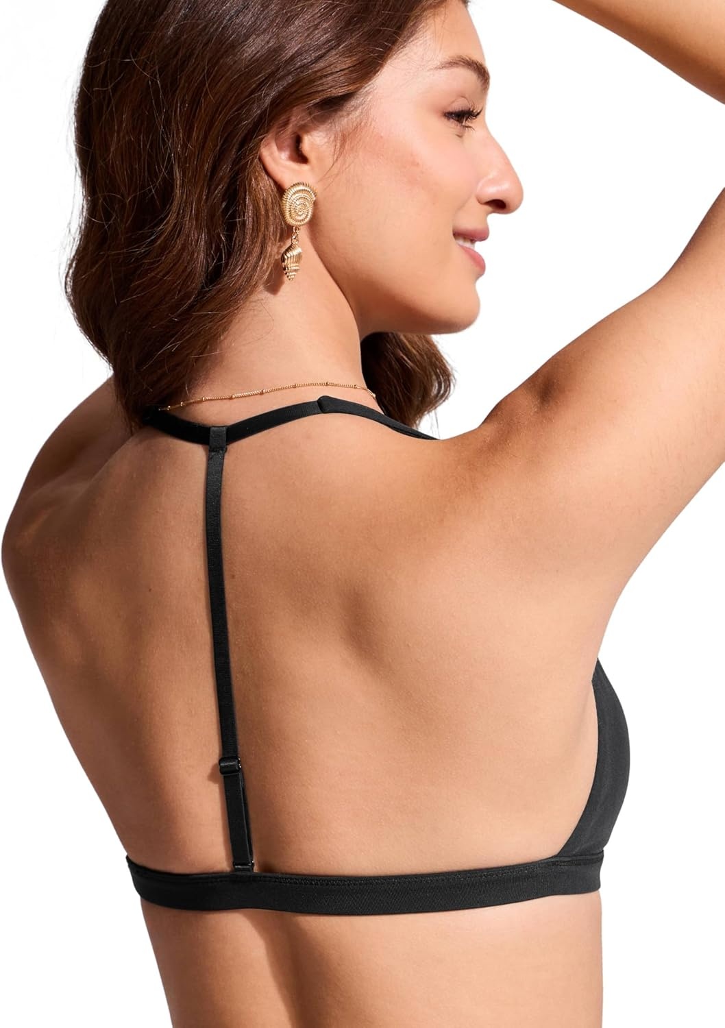 image:imageCRZ YOGA TBack Triangle Bikini Tops for Women Padded Sexy V Neck Bathing Swimsuits BraBlack