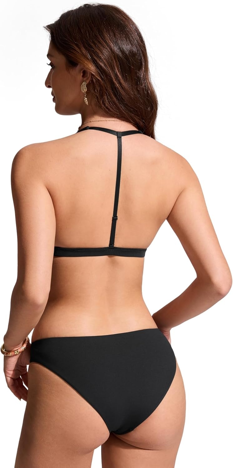 image:imageCRZ YOGA TBack Triangle Bikini Tops for Women Padded Sexy V Neck Bathing Swimsuits BraBlack