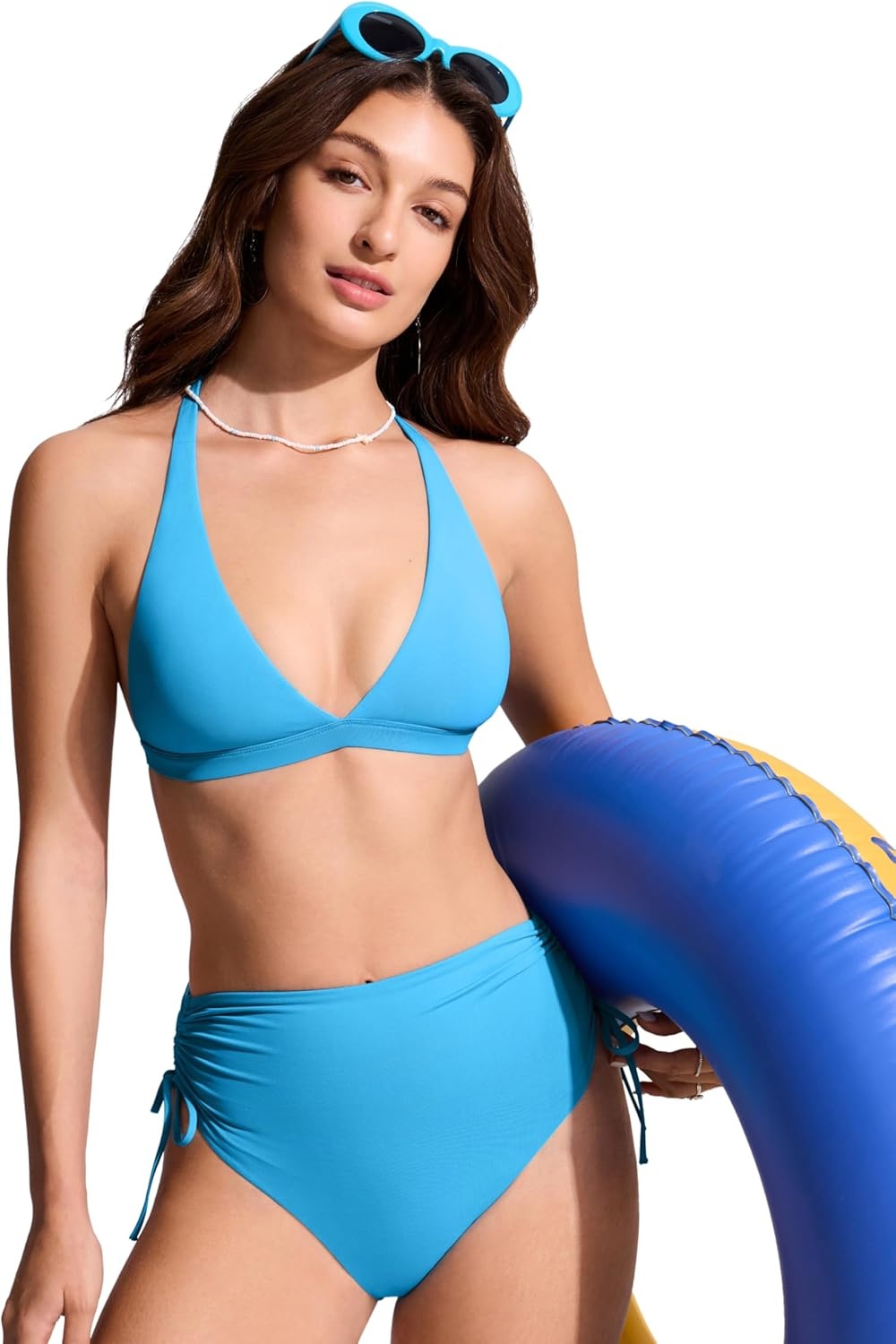 image:imageCRZ YOGA TBack Triangle Bikini Tops for Women Padded Sexy V Neck Bathing Swimsuits BraKayak Blue