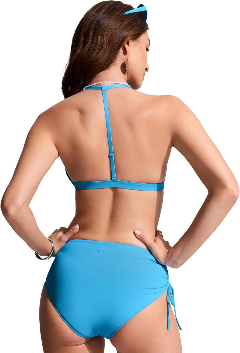 image:imageCRZ YOGA TBack Triangle Bikini Tops for Women Padded Sexy V Neck Bathing Swimsuits BraKayak Blue