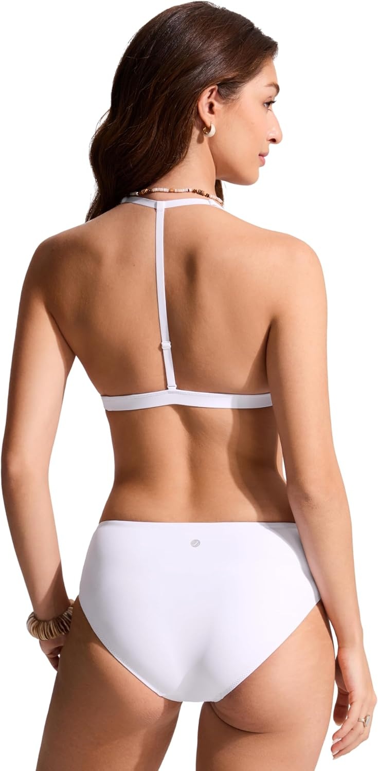 image:imageCRZ YOGA TBack Triangle Bikini Tops for Women Padded Sexy V Neck Bathing Swimsuits BraWhite