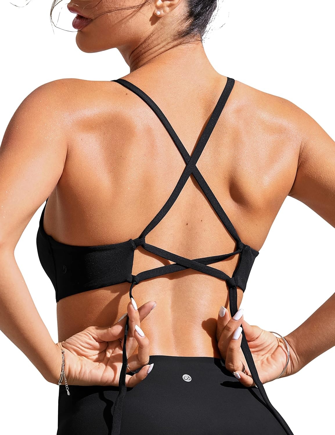 image:imageCRZ YOGA Tie Back Bikini Tops for Women Padded Lace Up V Neck Swim Bathing Suit BraBlack