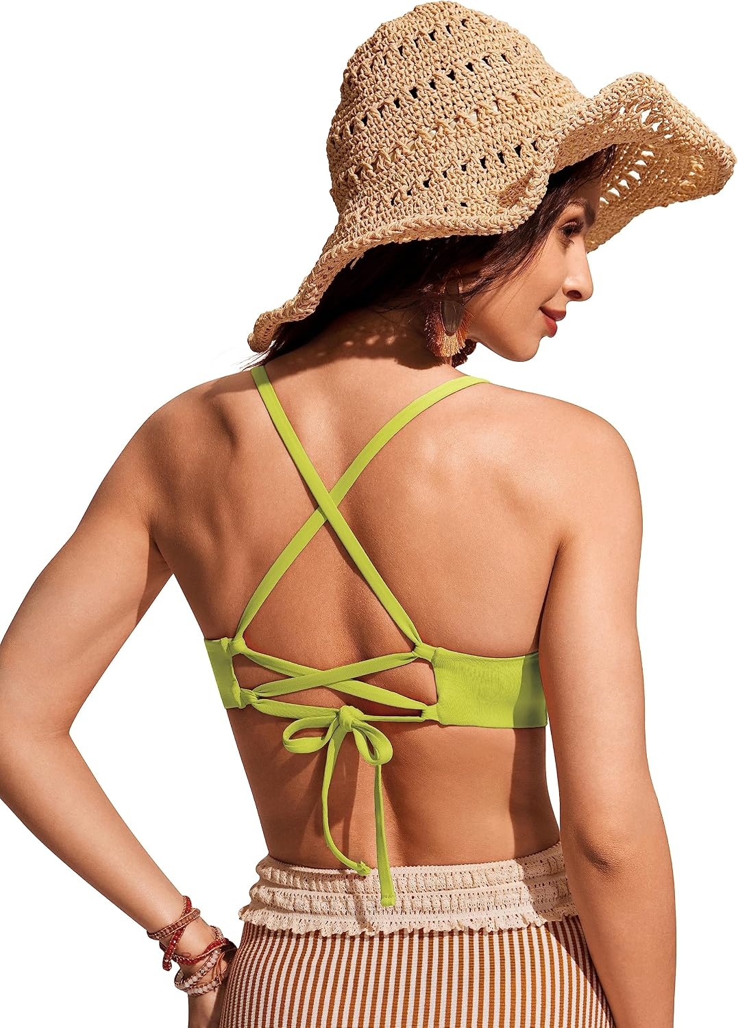 image:imageCRZ YOGA Tie Back Bikini Tops for Women Padded Lace Up V Neck Swim Bathing Suit BraPrimrose Yellow