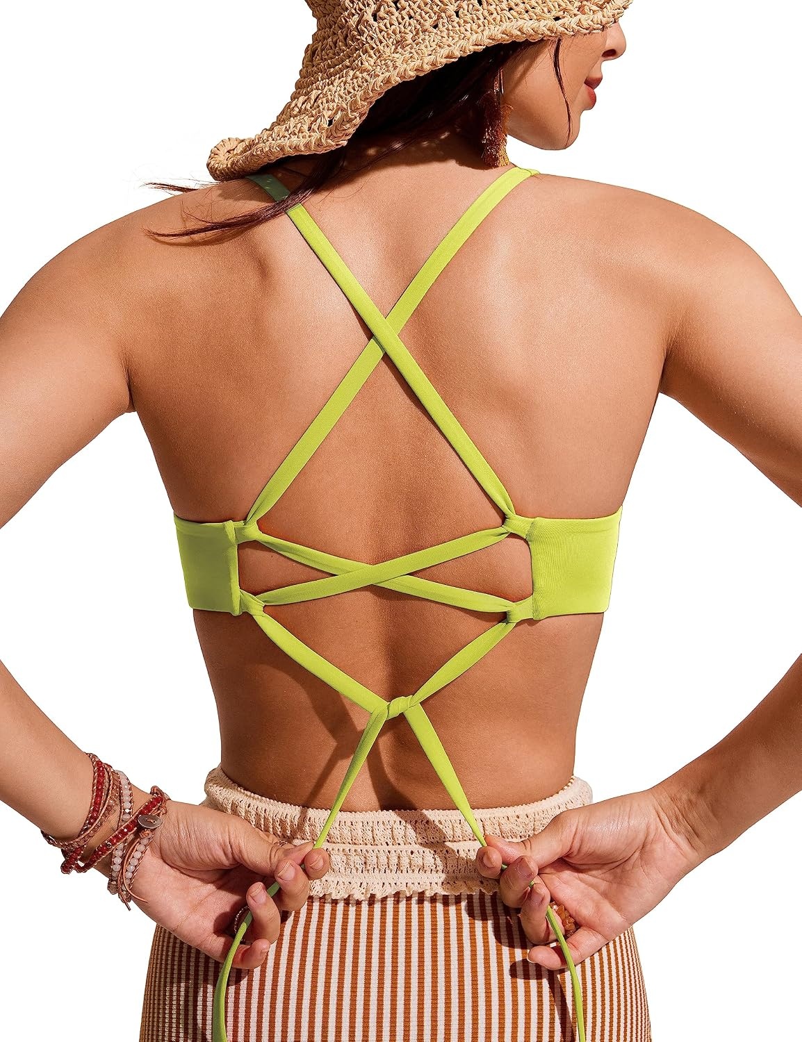 image:imageCRZ YOGA Tie Back Bikini Tops for Women Padded Lace Up V Neck Swim Bathing Suit BraPrimrose Yellow