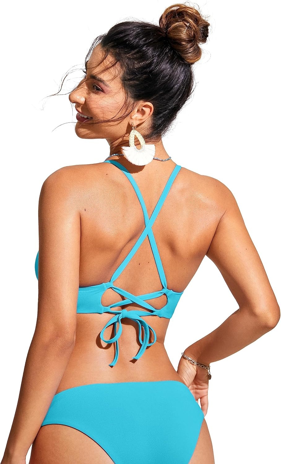 image:imageCRZ YOGA Tie Back Bikini Tops for Women Padded Lace Up V Neck Swim Bathing Suit BraTurquoise