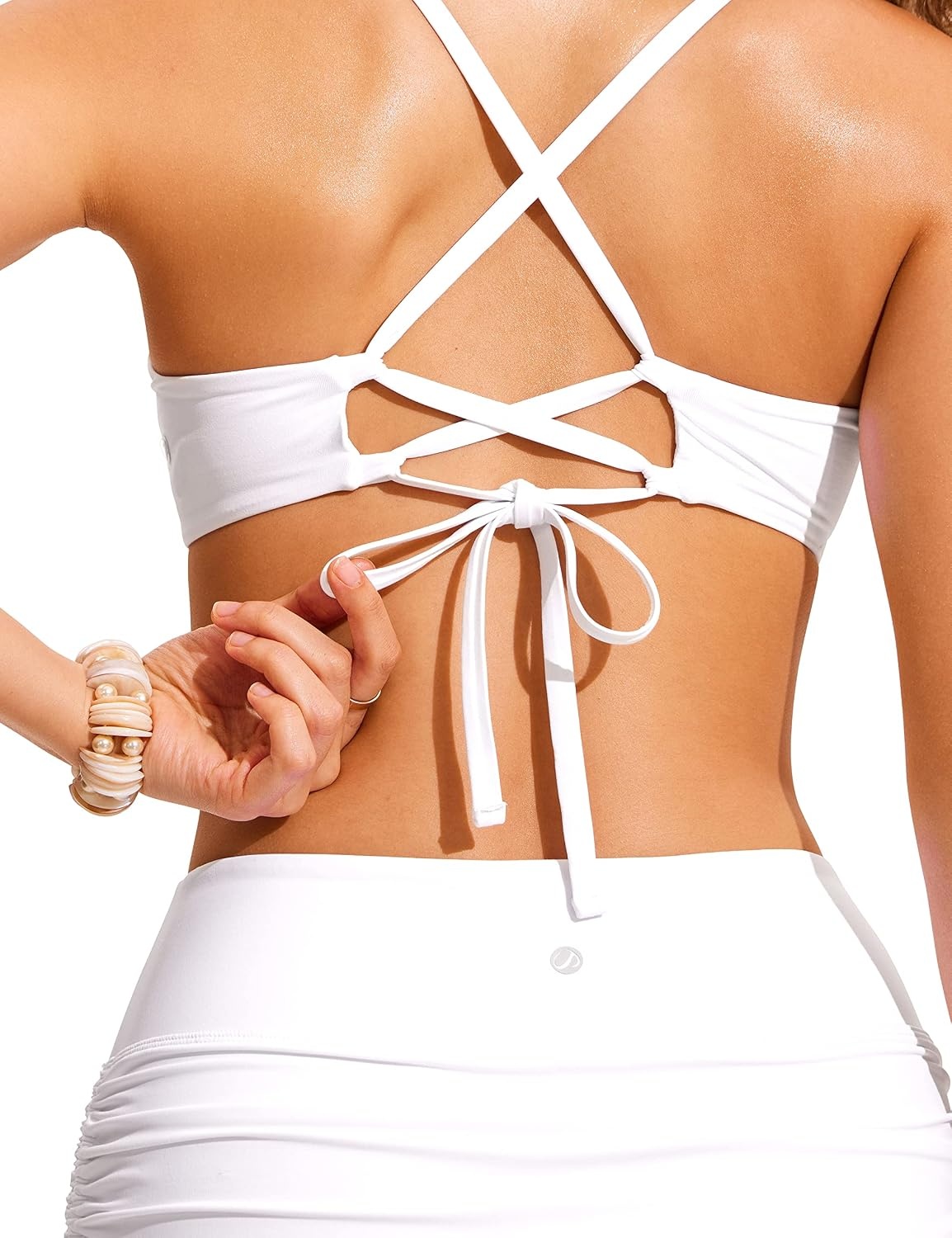 image:imageCRZ YOGA Tie Back Bikini Tops for Women Padded Lace Up V Neck Swim Bathing Suit BraWhite