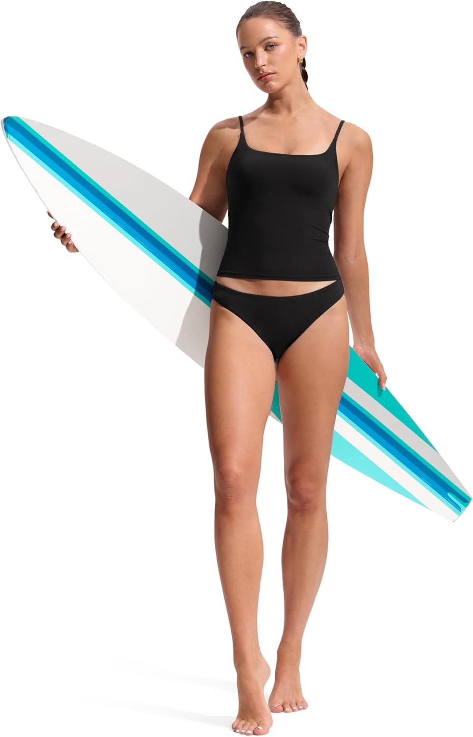 image:imageCRZ YOGA Twist Back Tankini Tops for Women Padded U Neck Bathing Suit Spaghetti Straps Swim Tank OnlyBlack