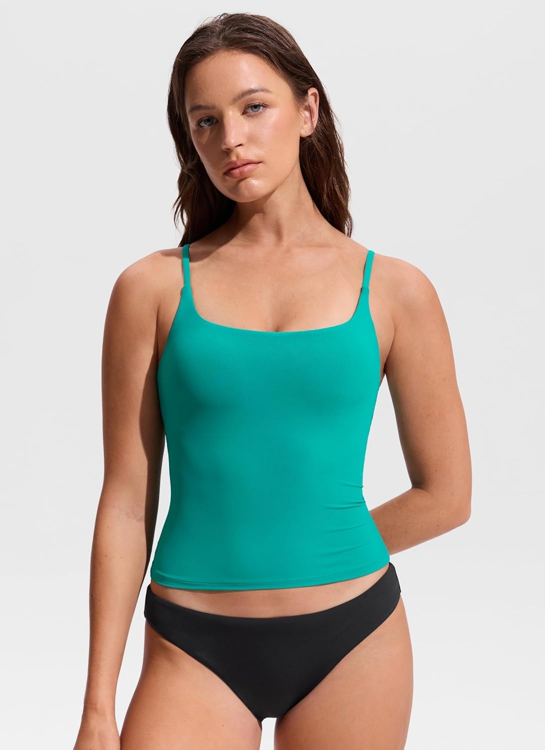 image:imageCRZ YOGA Twist Back Tankini Tops for Women Padded U Neck Bathing Suit Spaghetti Straps Swim Tank OnlyBlarney Green