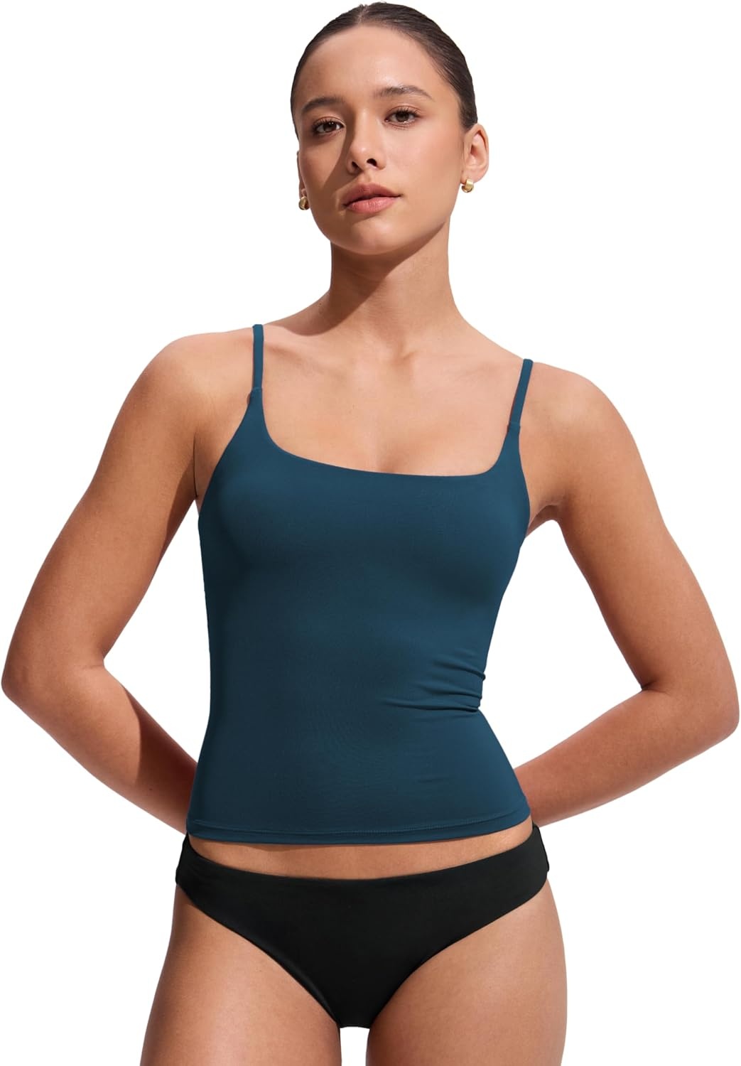 image:imageCRZ YOGA Twist Back Tankini Tops for Women Padded U Neck Bathing Suit Spaghetti Straps Swim Tank OnlyInsignia Blue