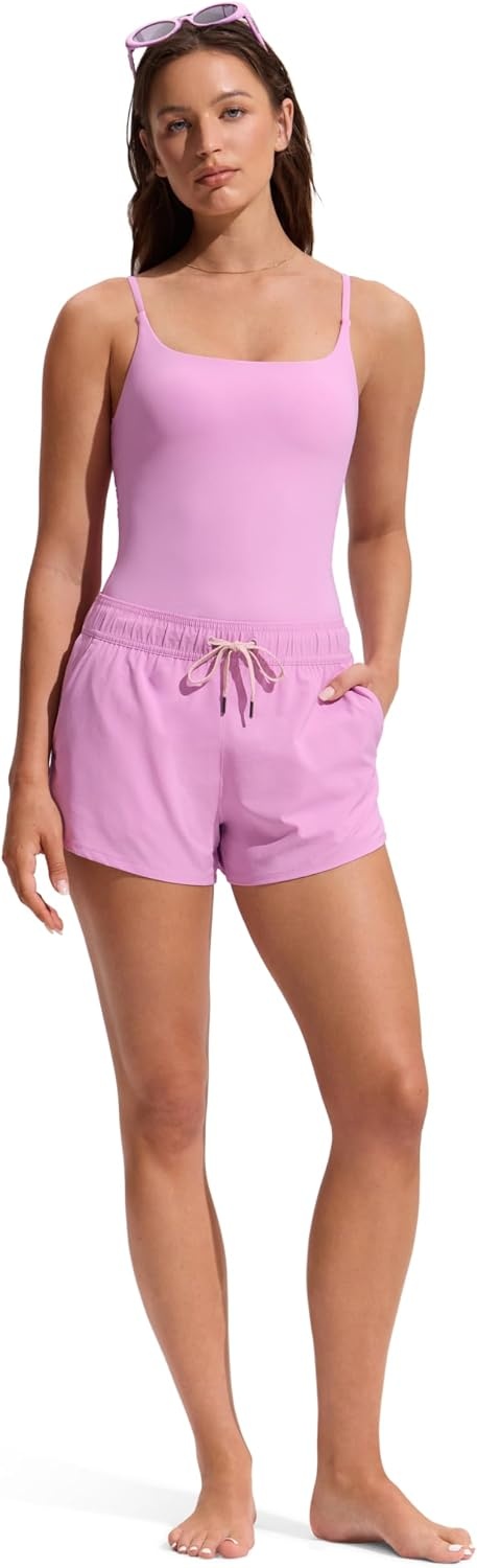 image:imageCRZ YOGA Twist Back Tankini Tops for Women Padded U Neck Bathing Suit Spaghetti Straps Swim Tank OnlyVita Pink