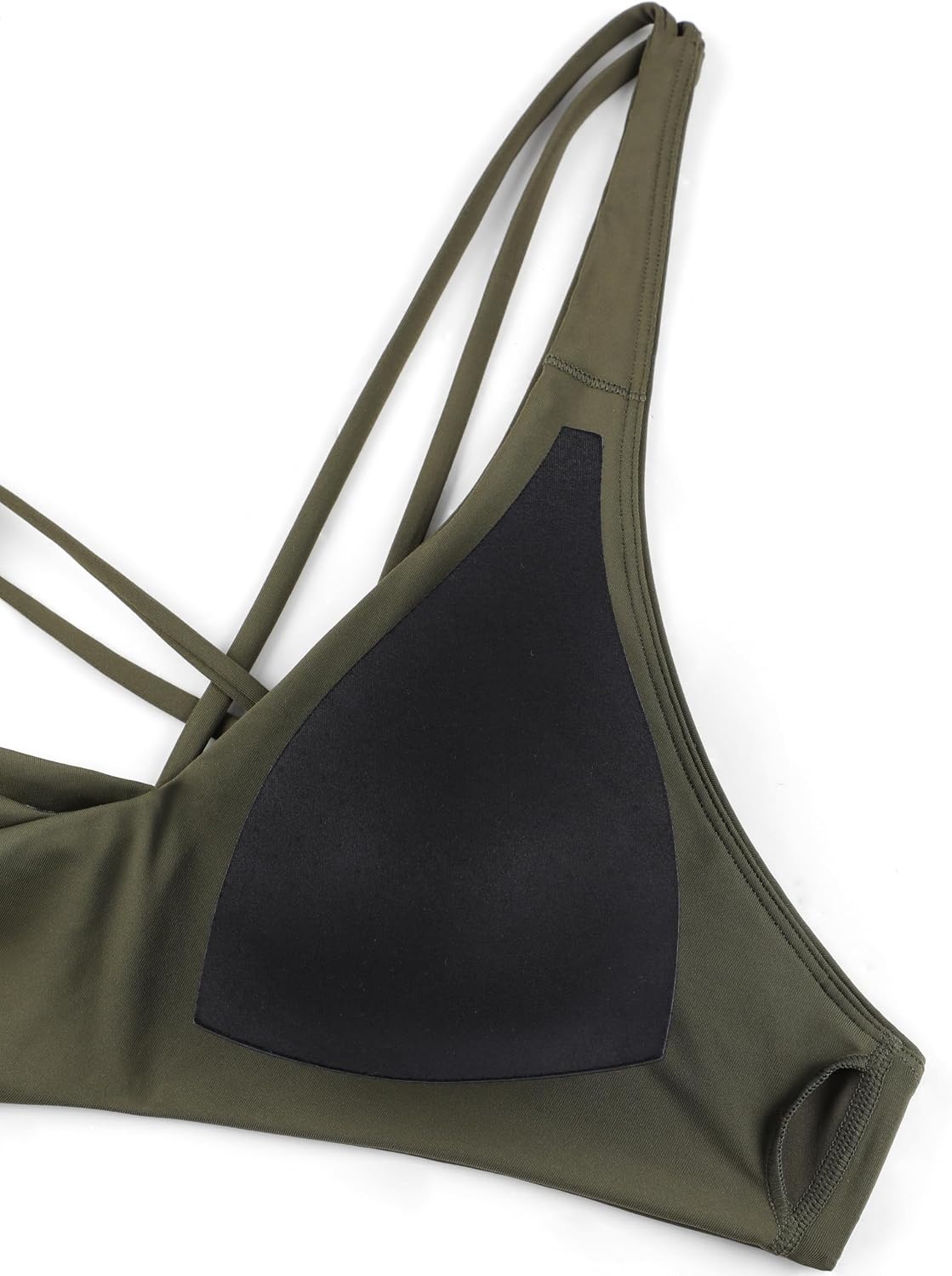 image:imageCRZ YOGA Twist Front Bikini Tops for Women Padded V Neck Criss Cross Back Triangle Sexy Swim Bathing SuitDark Olive