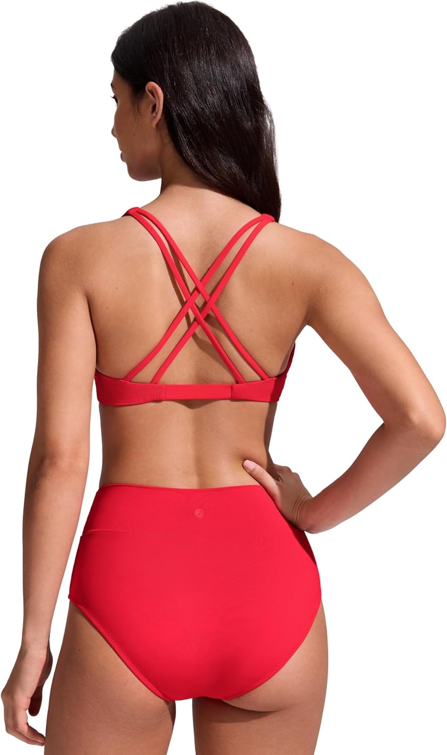 image:imageCRZ YOGA Twist Front Bikini Tops for Women Padded V Neck Criss Cross Back Triangle Sexy Swim Bathing SuitDeep Red