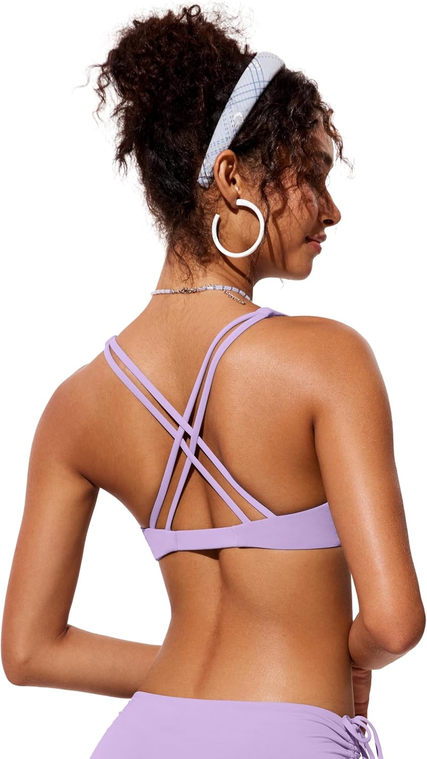 image:imageCRZ YOGA Twist Front Bikini Tops for Women Padded V Neck Criss Cross Back Triangle Sexy Swim Bathing SuitElfin Purple