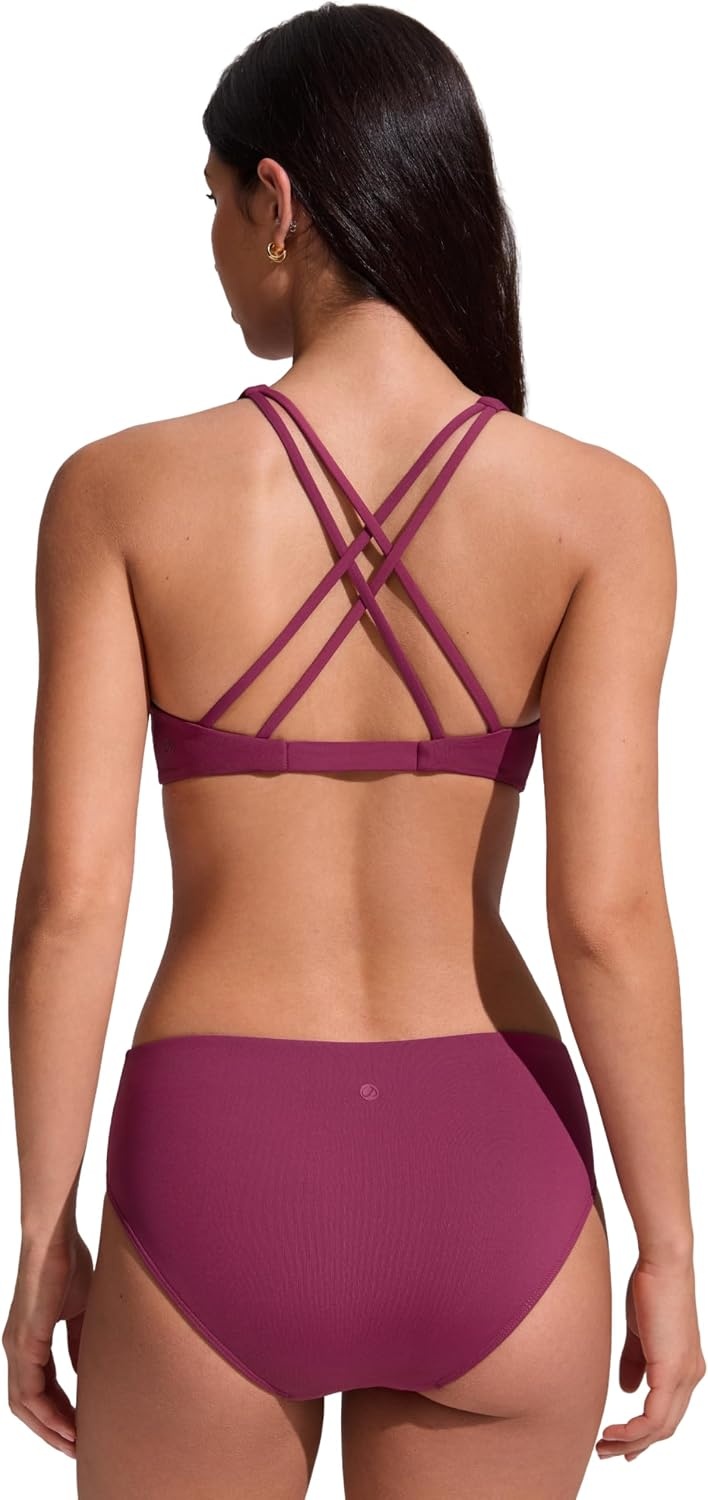 image:imageCRZ YOGA Twist Front Bikini Tops for Women Padded V Neck Criss Cross Back Triangle Sexy Swim Bathing SuitFuchsia
