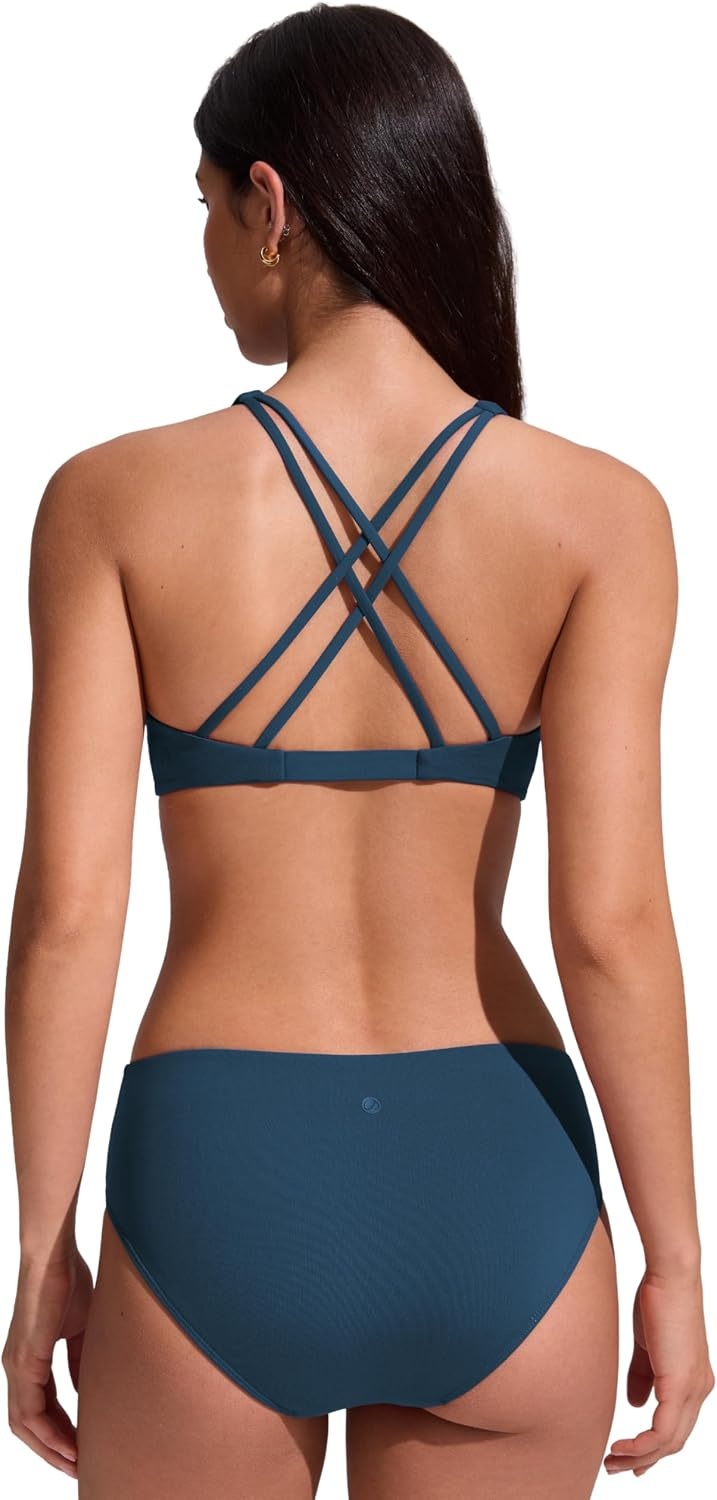 image:imageCRZ YOGA Twist Front Bikini Tops for Women Padded V Neck Criss Cross Back Triangle Sexy Swim Bathing SuitInsignia Blue