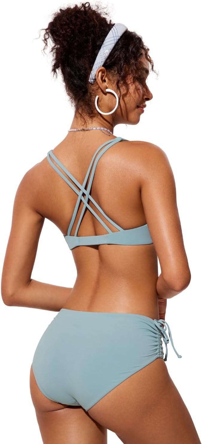 image:imageCRZ YOGA Twist Front Bikini Tops for Women Padded V Neck Criss Cross Back Triangle Sexy Swim Bathing SuitLight Grayish Blue