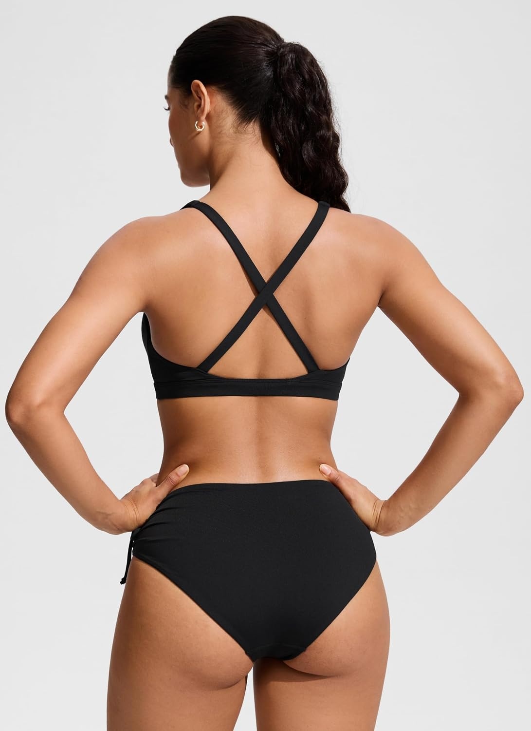 image:imageCRZ YOGA Twist Front Cut Out Bikini Tops for Women Padded V Neck Spaghetti Strap Criss Cross Swim Bathing Suit BraBlack