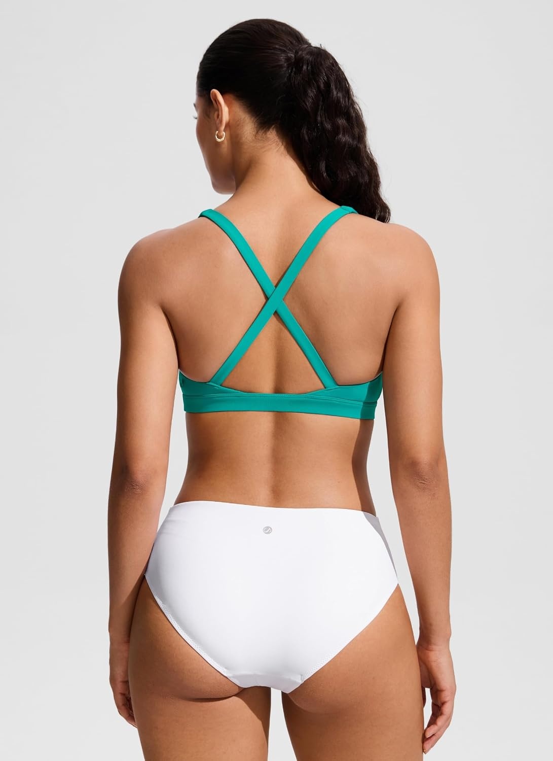 image:imageCRZ YOGA Twist Front Cut Out Bikini Tops for Women Padded V Neck Spaghetti Strap Criss Cross Swim Bathing Suit BraBlarney Green