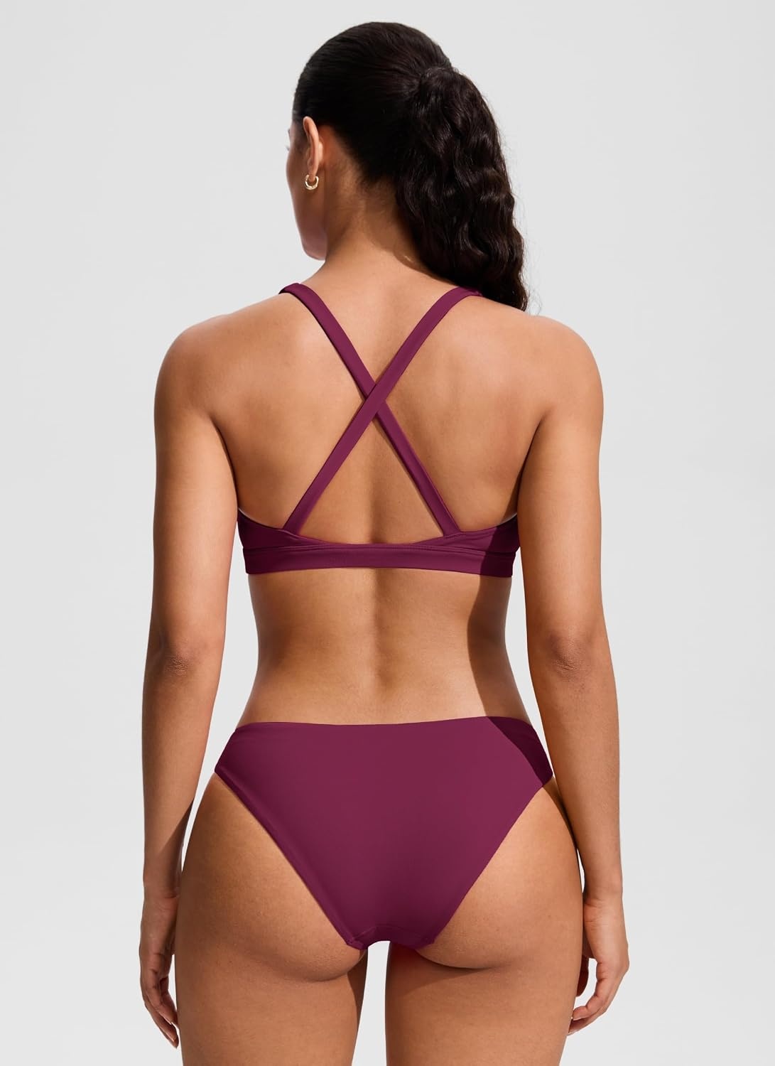 image:imageCRZ YOGA Twist Front Cut Out Bikini Tops for Women Padded V Neck Spaghetti Strap Criss Cross Swim Bathing Suit BraFuchsia
