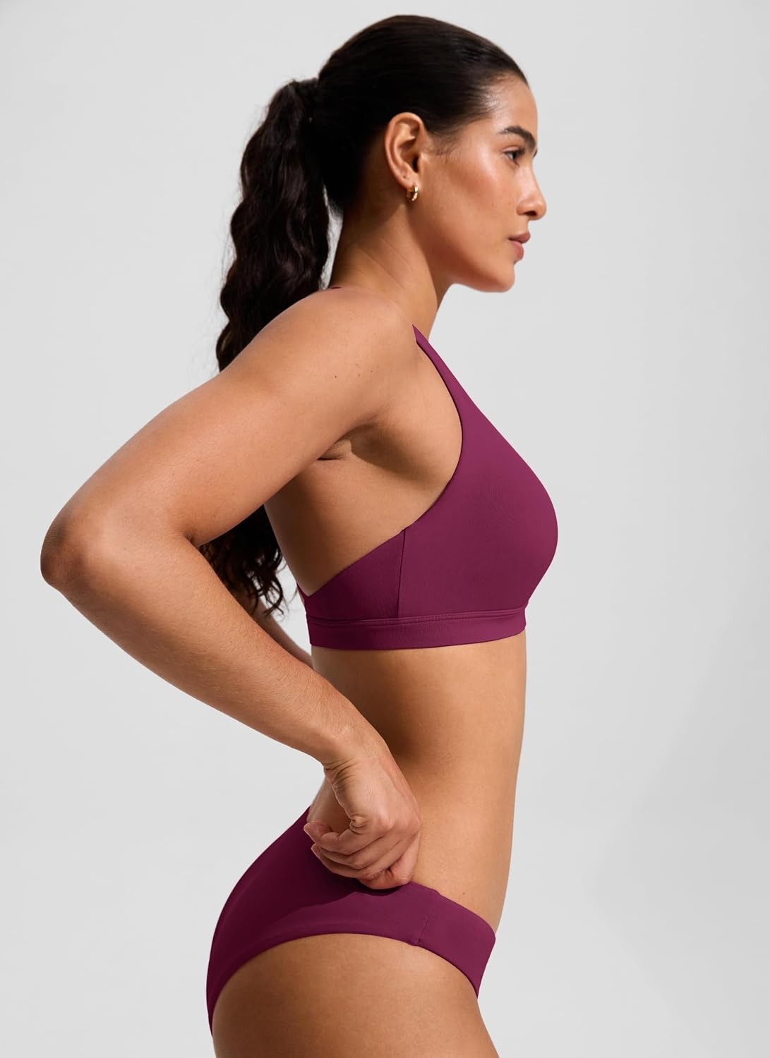 image:imageCRZ YOGA Twist Front Cut Out Bikini Tops for Women Padded V Neck Spaghetti Strap Criss Cross Swim Bathing Suit BraFuchsia