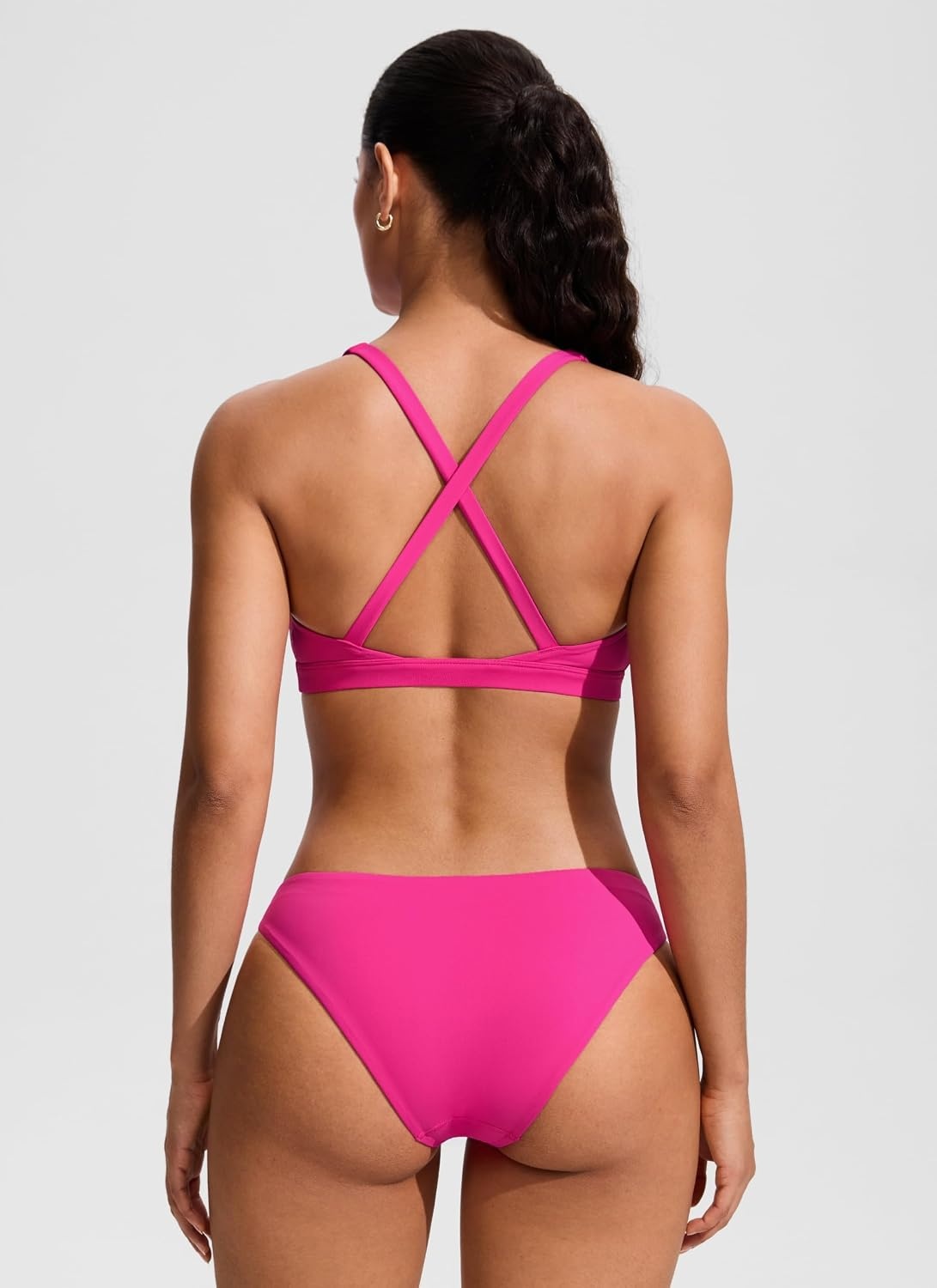 image:imageCRZ YOGA Twist Front Cut Out Bikini Tops for Women Padded V Neck Spaghetti Strap Criss Cross Swim Bathing Suit BraRose Violet