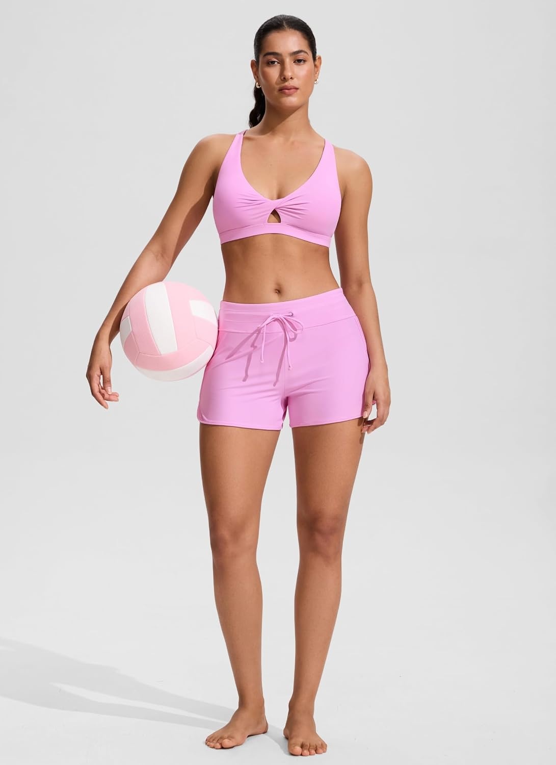 image:imageCRZ YOGA Twist Front Cut Out Bikini Tops for Women Padded V Neck Spaghetti Strap Criss Cross Swim Bathing Suit BraVita Pink