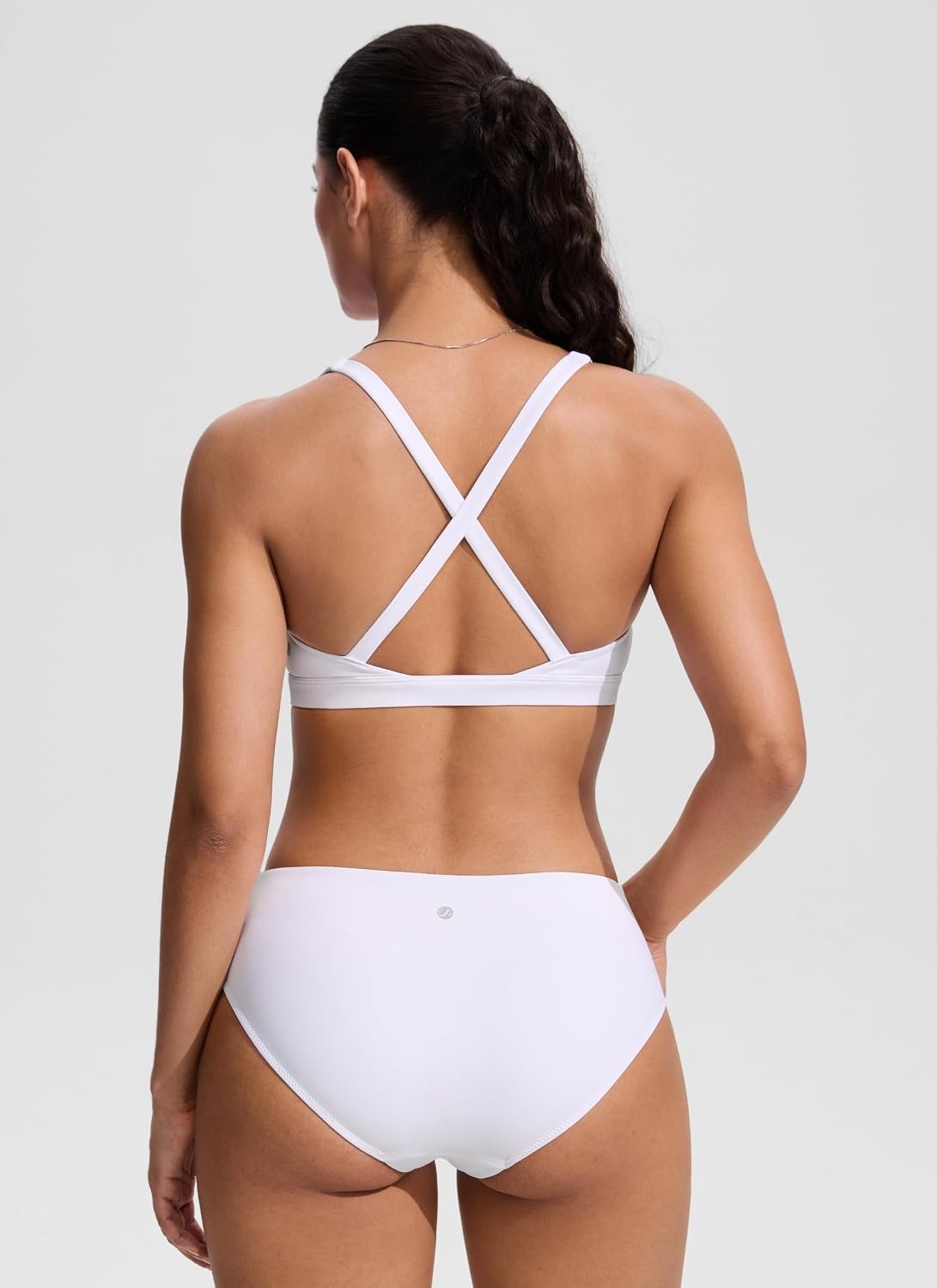 image:imageCRZ YOGA Twist Front Cut Out Bikini Tops for Women Padded V Neck Spaghetti Strap Criss Cross Swim Bathing Suit BraWhite