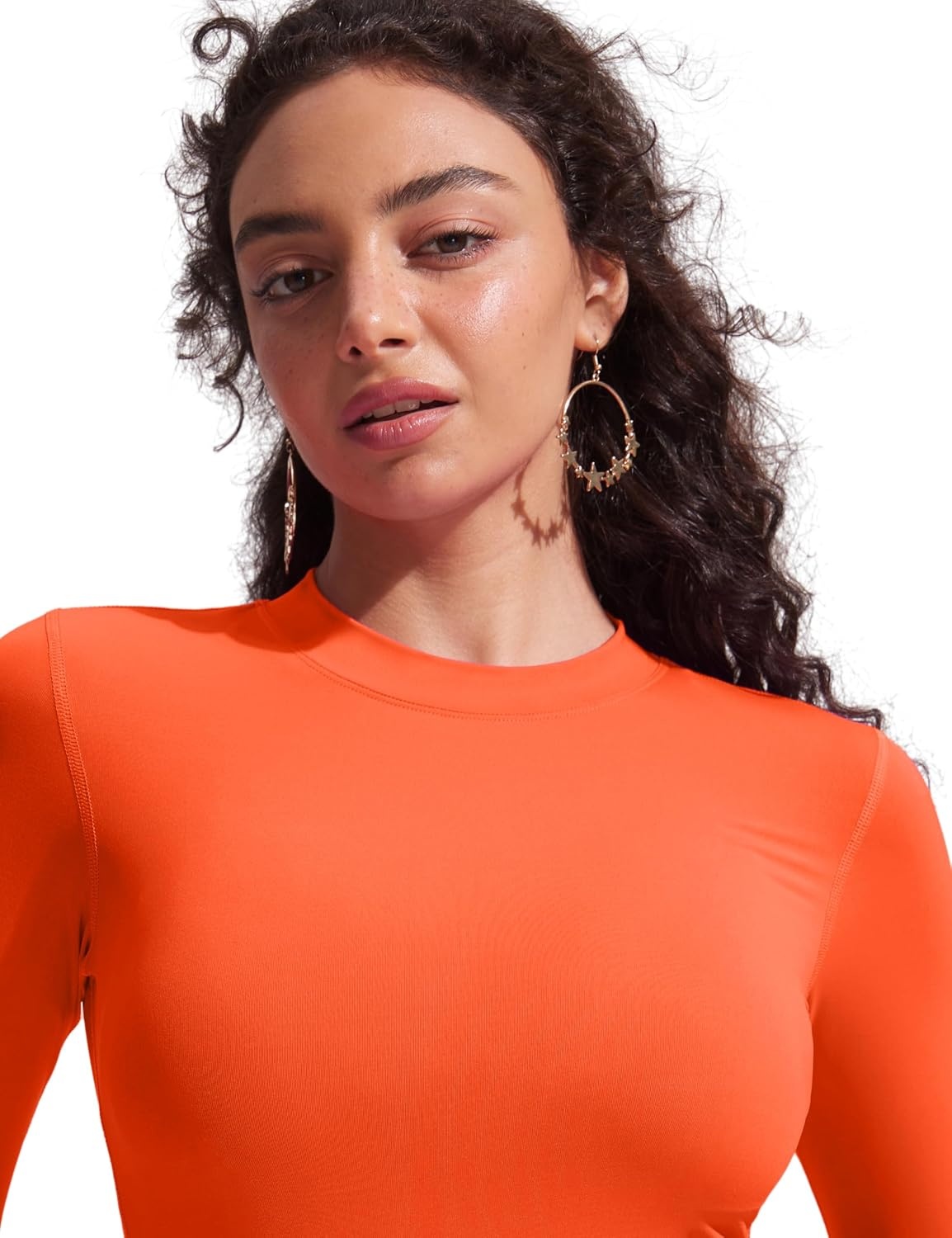 image:imageCRZ YOGA UPF 50 Cropped Rash Guard Shirts for Women Long Sleeve UV Sun Protection Swim Rashguard TopsHoney Orange