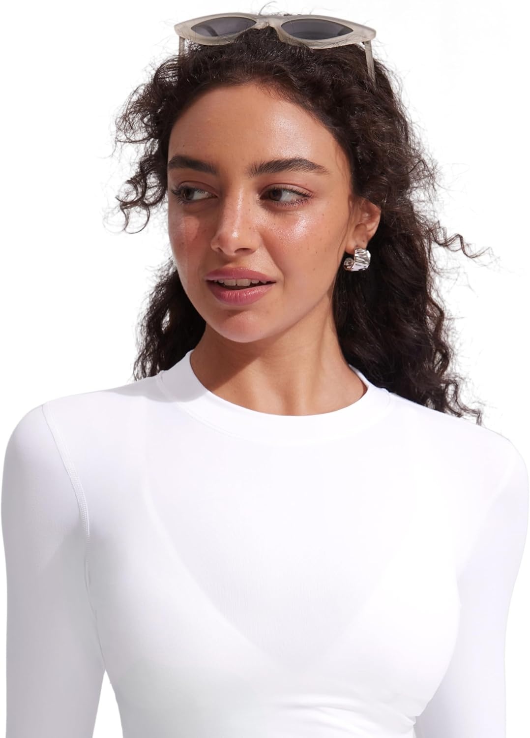 image:imageCRZ YOGA UPF 50 Cropped Rash Guard Shirts for Women Long Sleeve UV Sun Protection Swim Rashguard TopsWhite