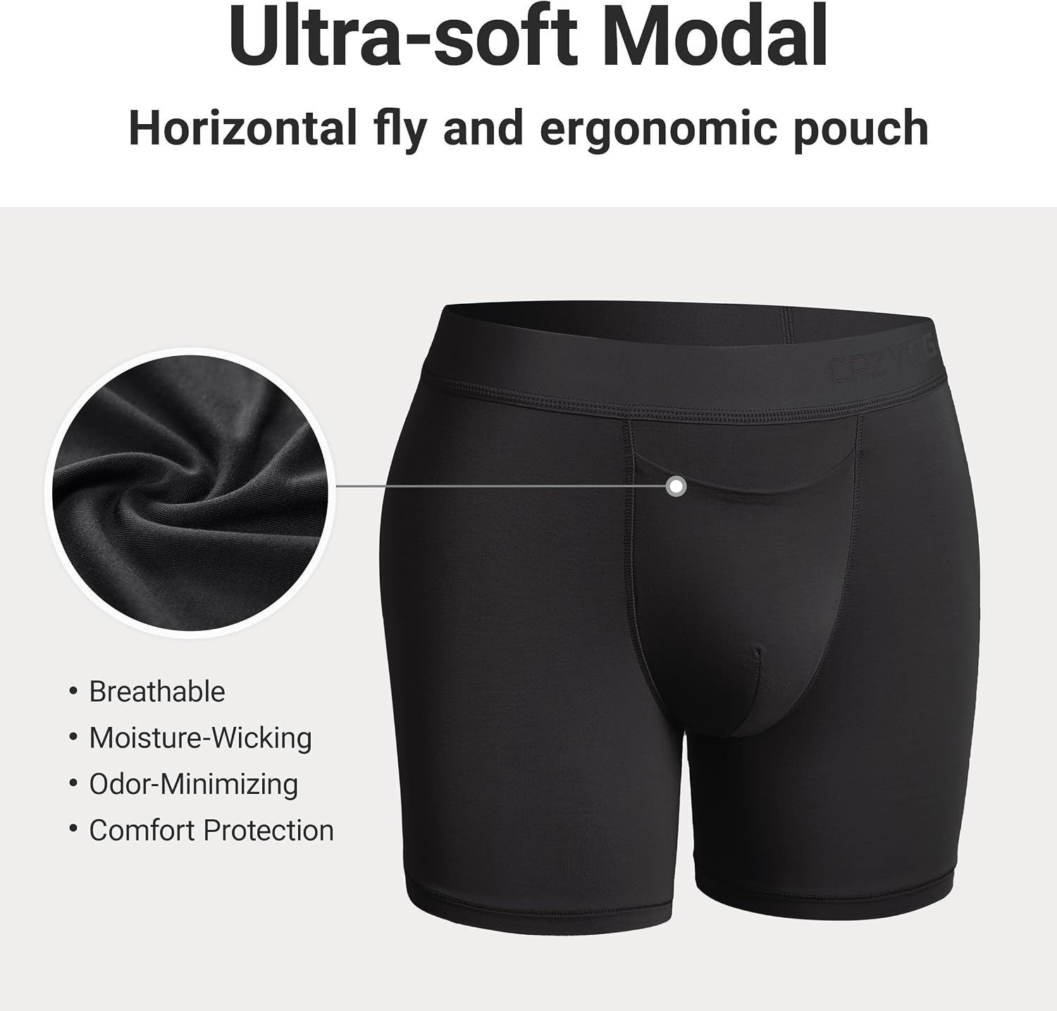 image:imageCRZ YOGA UltraSoft Modal Boxer Briefs with Fly for Men 5 Casual Underwear Moisture Wicking Breathable 3 PackBlack 3pack