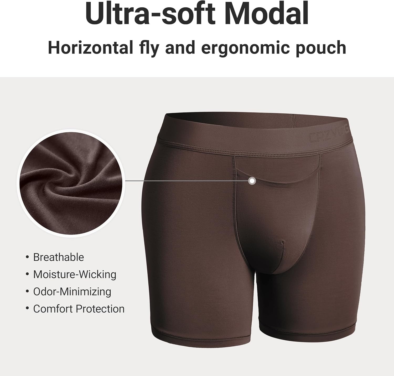 image:imageCRZ YOGA UltraSoft Modal Boxer Briefs with Fly for Men 5 Casual Underwear Moisture Wicking Breathable 3 PackBlackBlueBrown